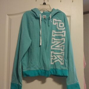 New Victoria's Secret Pink Blue Hoodie Sweatshirt Jacket sz LG See Description